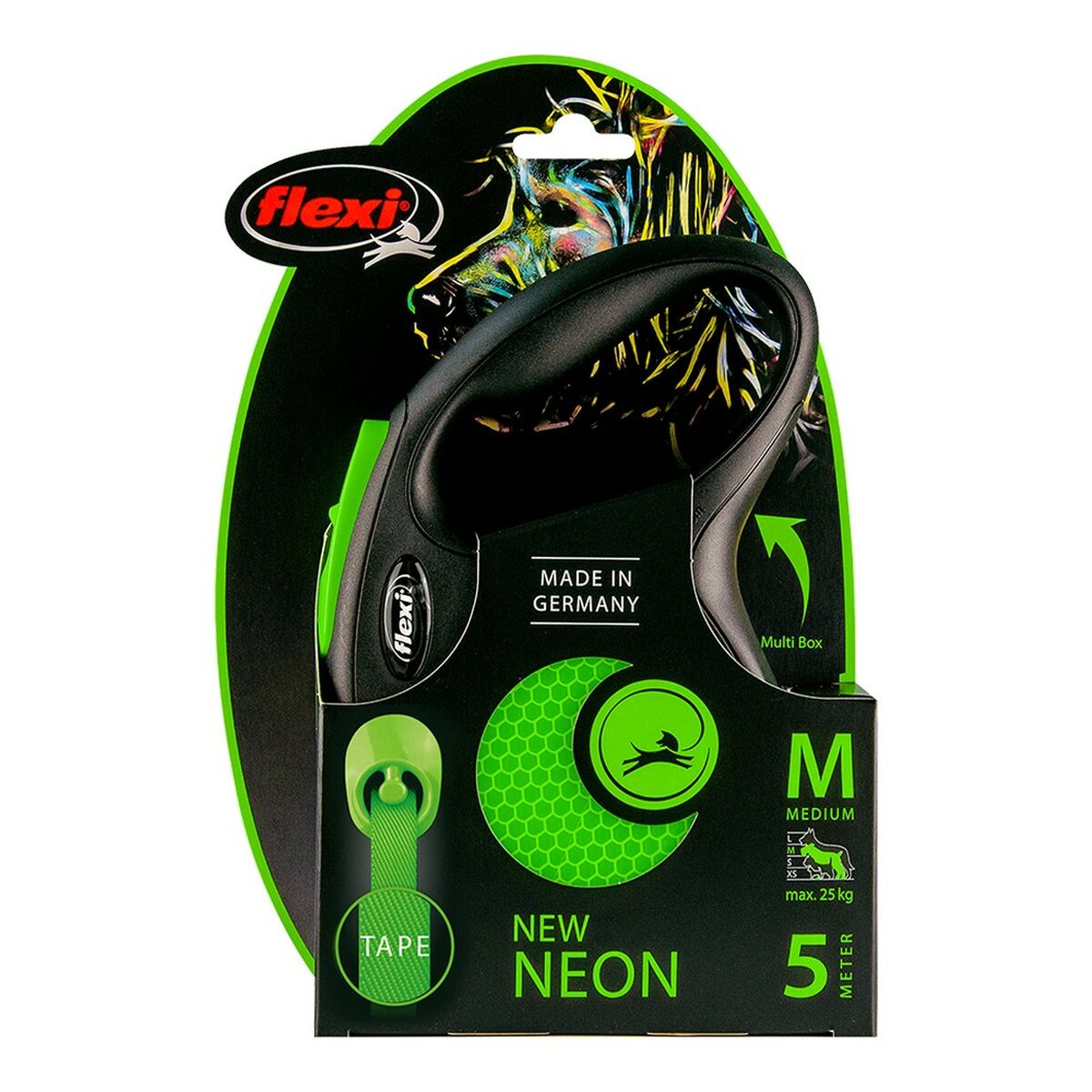 Koerarihm Flexi NEW NEON 5 m Suurus M Roheline